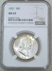 1957 P Franklin Half Dollar NGC MS63 Frosty PQ Just Graded New Holder #P256D