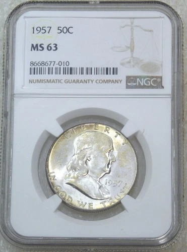 1957 P Franklin Half Dollar NGC MS63 Frosty PQ Just Graded New Holder #P256D