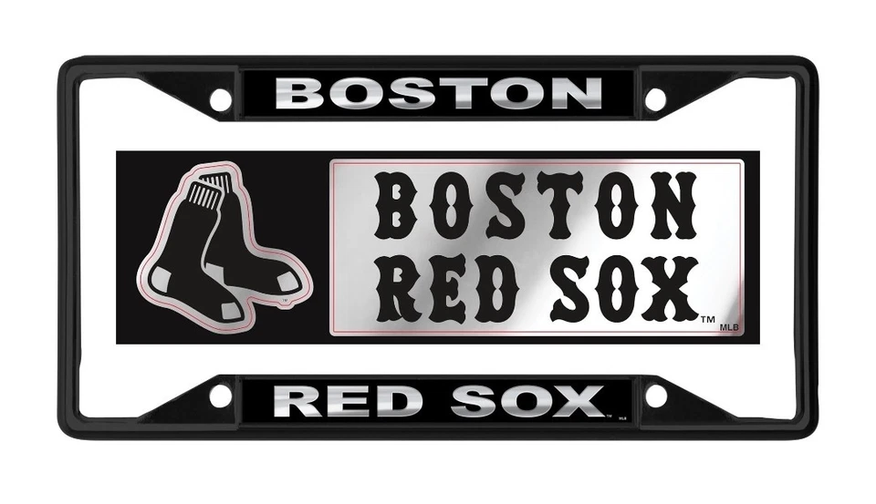 Boston Red Sox MLB Black Metal License Plate Frame Set w/2 Multi Use Team Decals - Image 2 of 3