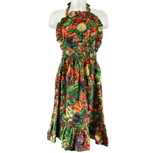 Garden Veggie Print Full Apron Ruffled Halter Neck Retro Kitchen Farmhouse Style