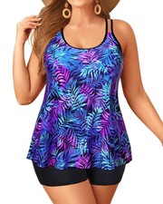 Plus Size Tankini with Shorts - Women Two Piece Swimsuits Bathing Suit Scoop ...