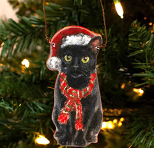 BLACK CAT Flat Wooden Christmas Ornament by Kathy For The Christmas Shoppe NEW