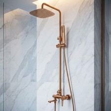 Brushed Copper Shower Mixer With Spout Set Rainfall Shower Rail Glamour