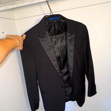 Gino Vitale Black Tuxedo Jacket 50R Satin Peak Lapel Polyester/Viscose