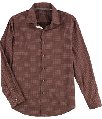 Tasso Elba Mens Printed Button Up Shirt, red, M Neck
