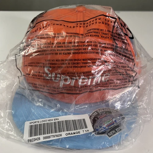 BOITE CHAMPIONNATS SUPRÊMES LOGO NOUVELLE ÈRE CHAPEAU ORANGE TAILLE 7 1/4 FW23 NEUF/AUTHENTIQUE
