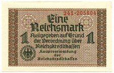 1 REICHSMARK GERMAN OCCUPATION ITALY REICHSKREDITKASSEN 1943 SUP+
