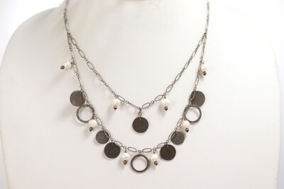 Silpada Copper Bronze Fresh Water Pearl Sterling Silver Coin Two Layer Necklace