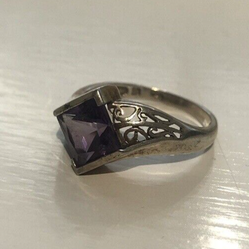Sterling Silver Square Cut Amethyst Ring Size M eBay