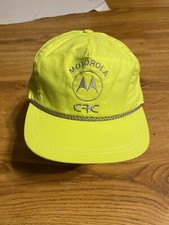 Vintage Motorola Strapback Hat Adjustable Highlighter Yellow Made In USA