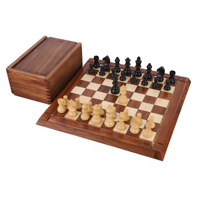 Turnierschach-Set-Kombination  Figuren ause bonisiertes Holz  mit Brett und Box