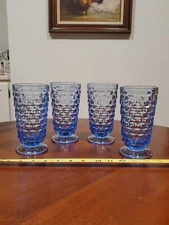 Indiana Glass Whitehall Light Blue Cubist Footed Drinking Water/Tea Glasses EUC 