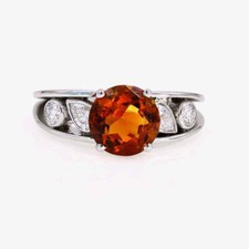 Beautiful 3.70CT Round Shape Orange Citrine Engagement Fancy Ring In 935 Silver