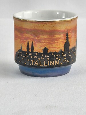 Ceramic Shot Glass Tallinn, Estonia R. Terra EESTI Hand Painted Landscape 2003