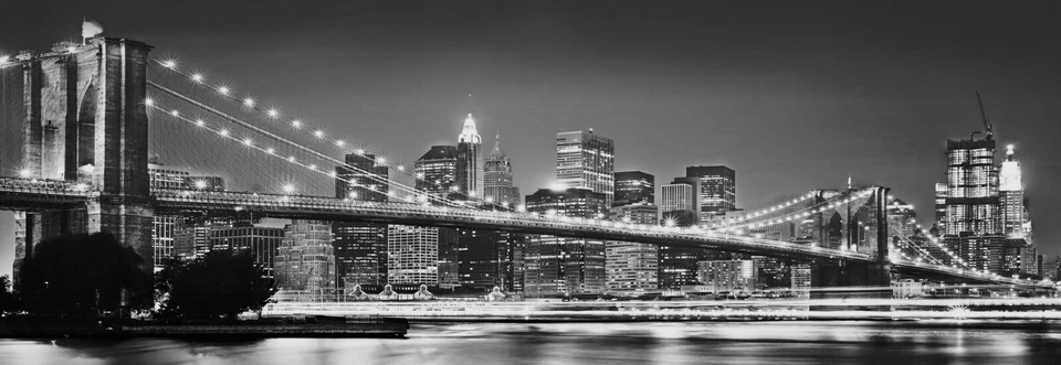 Komar Large WALL MURAL Brooklyn Bridge NYC Schwarz & Weiß Tapete 368x127 cm - Bild 2 von 4