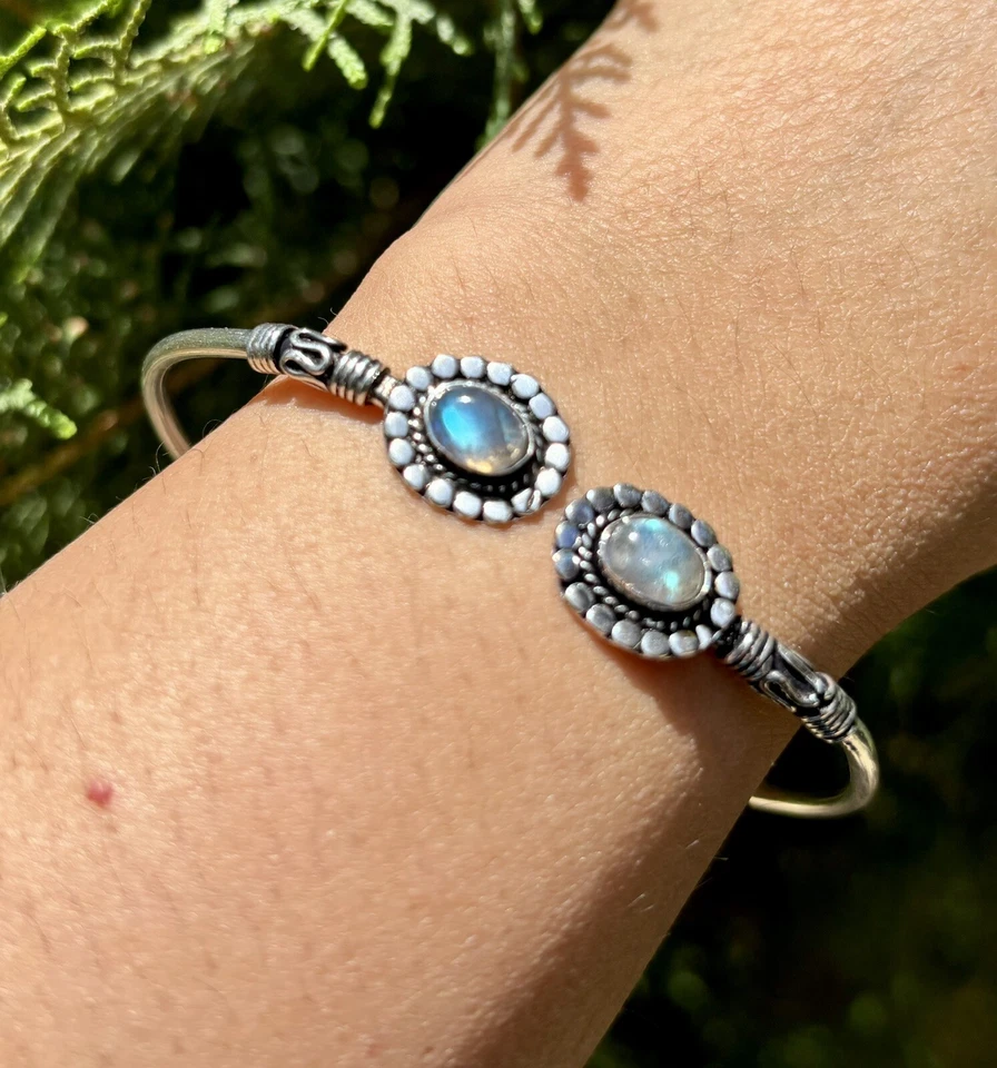Handmade Cuff Bangle Bracelet Jewelry German Silver, Natural Labradorite, 1 - Image 2 of 4