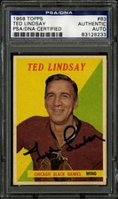 1958-59 1958 TOPPS HOCKEY~#63~TED LINDSAY~PSA/DNA AUTOGRAPHED SIGNED 