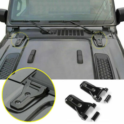 4P ABS Carbon Fiber Hood Engine Hinge Cover Trim For Jeep 2020-2022 Gladiator JT