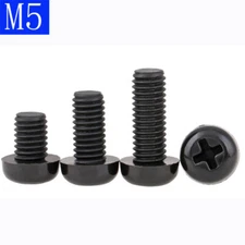 M5 x 0.8 5mm Black Nylon Pan Round Head Phillips Screws Plastic Machine Screws