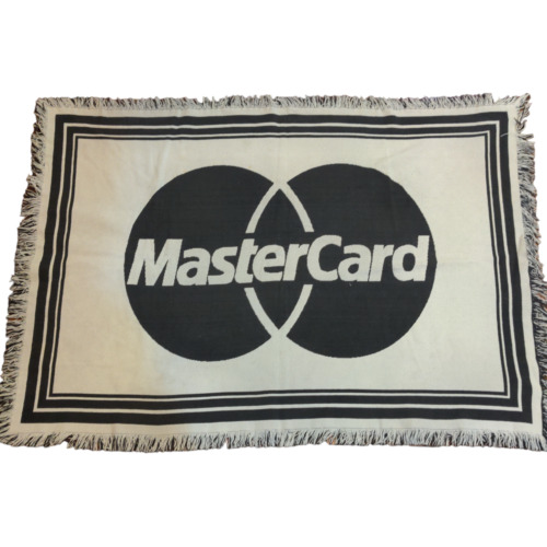 MasterCard Tapestry Blanket White Black Size 42x62 Vintage Big Logo