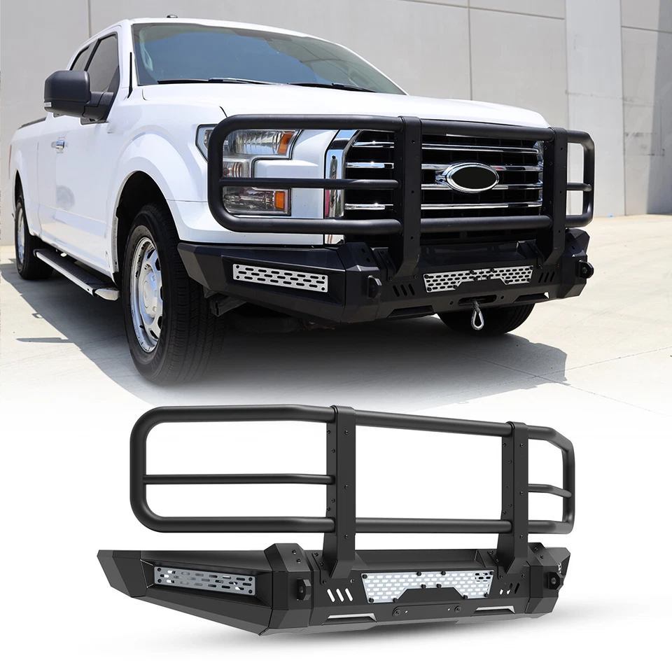 Heavy Duty Steel Black Front Bumper w/2*LED Lights For 2015 2016 2017 Ford F-150 Foto 2 de 4
