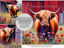 Highland Cow | A4 8.3" x 11.7" Rice Paper for Decoupage | Decoupage Central