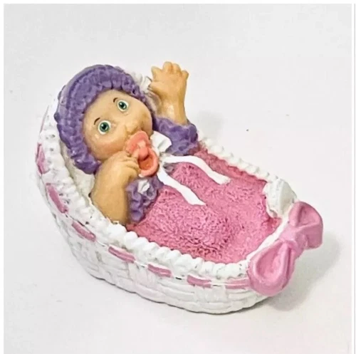 Vintage 1980s Cabbage Patch Kids CPK Baby In Bassinet Mini Doll Figure Figurine