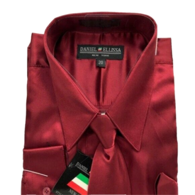 Daniel Ellissa Boys Satin Burgundy Dress Shirt Tie Hanky 100% Polyester  Size 20 | eBay