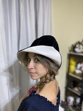 VINTAGE MR.JOHN HAT CLOCHE BUCKET HAT BLACK VELVET /WHITE VINYL New York Paris