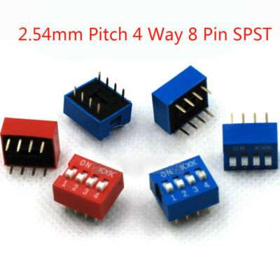 2.54mm Pitch 4 Way Positions 8 Pin SPST Type DIL DIP PCB Toggle Snap Switches