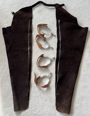 Womens Suede Dark Brown Chaps And 2 Sets Of Spurs | eBay
