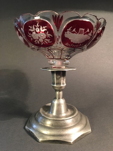 Kristallglas - Fussschale / Rubinrot / Allegorien / Böhmen 1830 - 40 - Bild 2 von 16