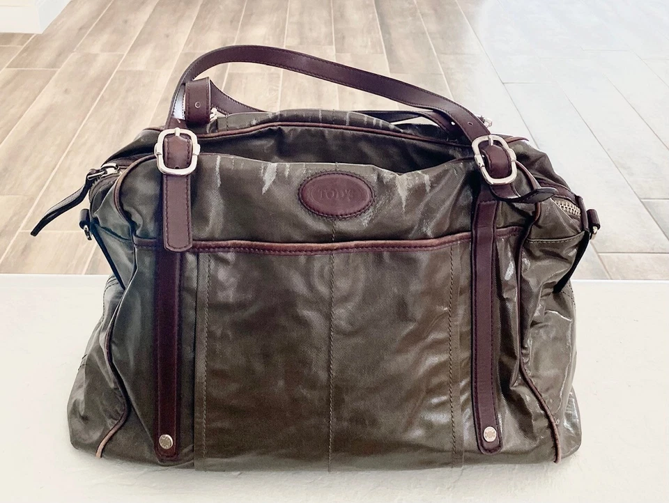 Современная оливковая нейлоновая коричневая кожаная сумка с ремешками XL большая сумка с короткими ручками дорожная спортивная детская рабочая сумка - Изображение 2 из 4