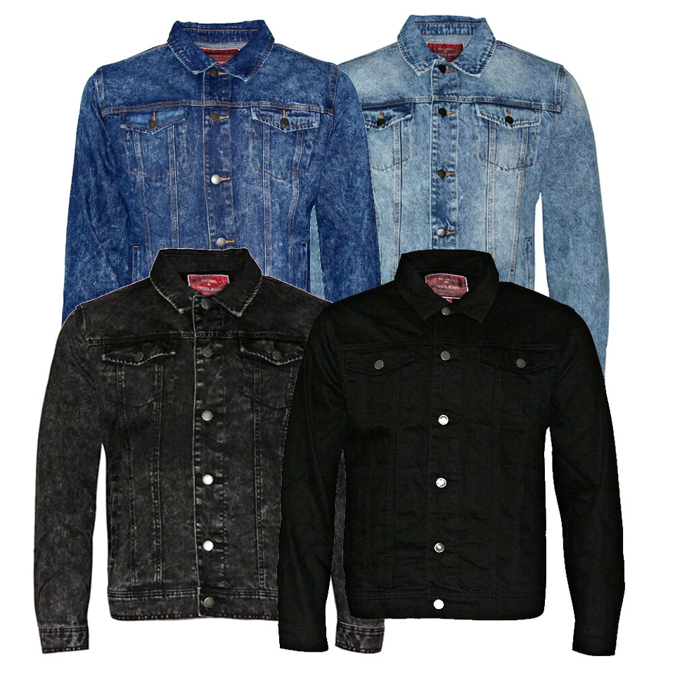 Chaqueta vaquera para hombre descolorida de algodón premium con botones calce ajustado etiqueta roja