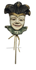 VINTAGE VENEZIA ITALY CARNIVAL MASK MASQUERADE MARDIGRAS MASK ON STICK JESTER