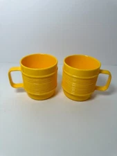 Lot of 2 Vintage Rubbermaid 3819 Ribbed Yellow Melamine Stackable Mugs Cups