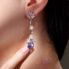 white gold s925 made with SWAROVSKI crystal drop dangle flower purple earrings