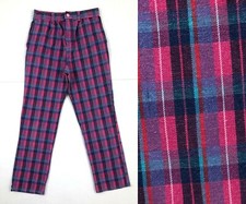 Vintage Girls Plaid Pants 1990s Colorful Pink Blue Cotton High Waist Size 10