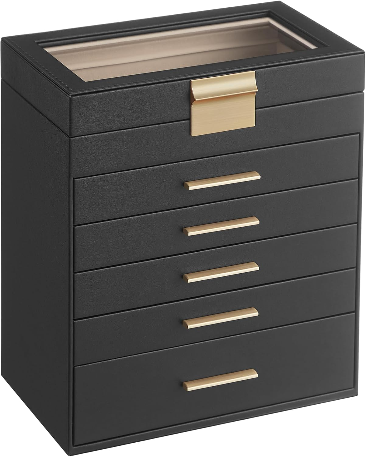 Jewelry Box with Glass Lid, 6-Layer Jewelry Organizer, 5 Drawers, for Sunglasses-image