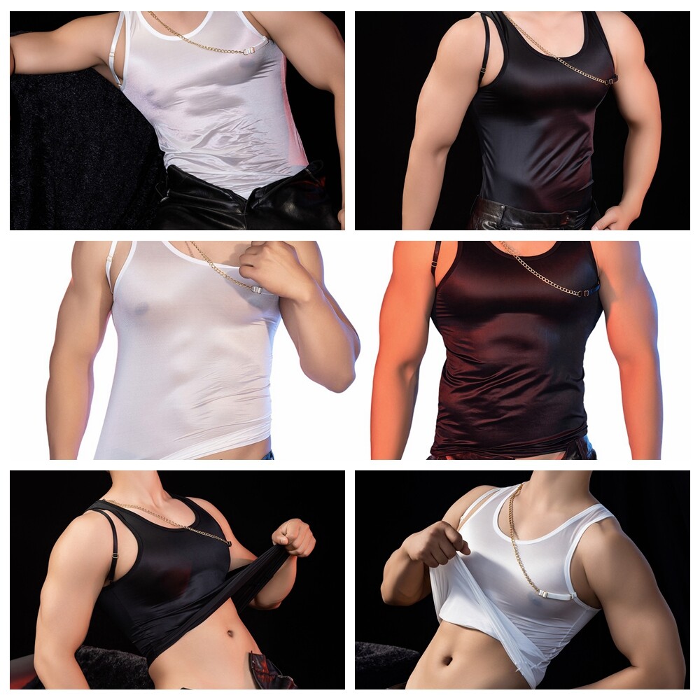 Men's Mesh See Through U Neck Top Vest Sleeveless Muscle Tank Top Fun Underwear