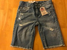 New Girl's Levi Jeans Raw Edge Bermuda Adjustable Waistband Shorts 7 Regular