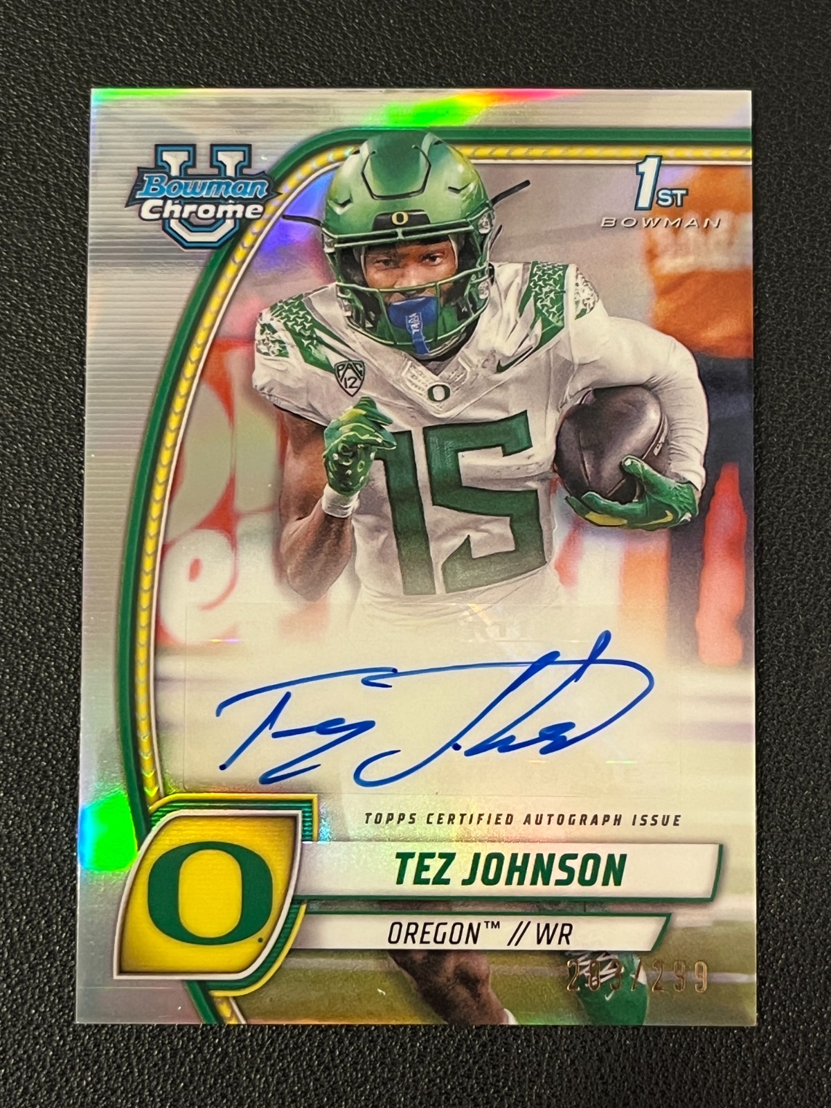 Tez Johnson 2024 Bowman University 1st Chrome Auto Refractor /299 Buccaneers