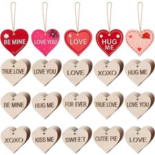 100 Pcs Valentine Heart Unfinished Wooden Ornaments Hanging Cutouts Heart Bla...