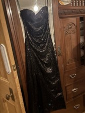 Black Lined Sequin Strapless Full Length Dress For Special Occasion / Prom