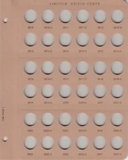 Dansco 7104-1 Replacement Page For Lincoln Shield Cents 2010-P to 2027-D Coins