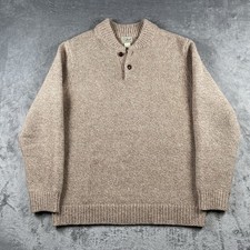 Vtg LL Bean Sweater Mens Size L Tall Tan Lambswool Henley Mock Neck Fisherman