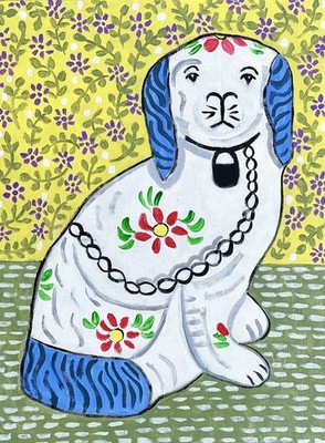 Original Gemälde Staffordshire Keramik Hund, Volk/Naive auf Buchdeckel 