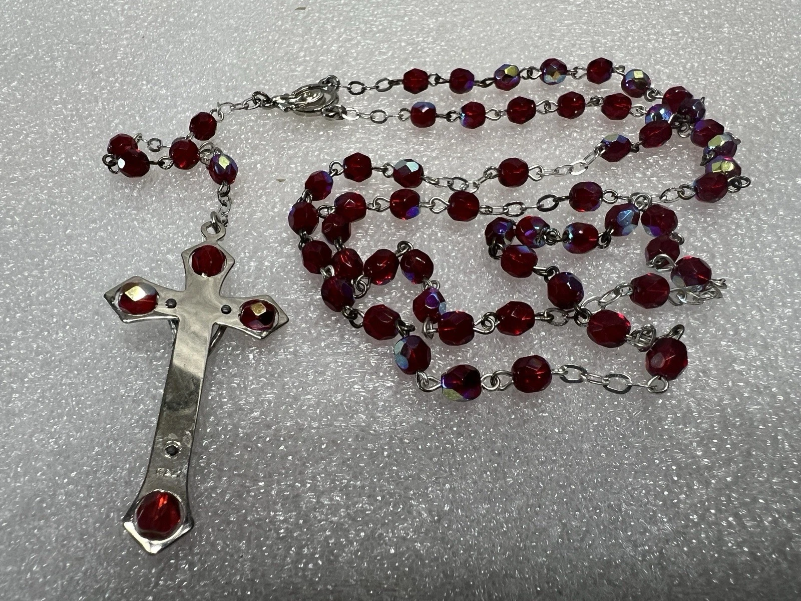 Vintage Red Iridescent Glass Faceted Beads Catholic Rosary￼ - Picture 8 of 8