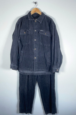 Y2K Corduroy Casual Suit Men's XL / 34 x 32 Black Jacket Baggy Pants Godbody