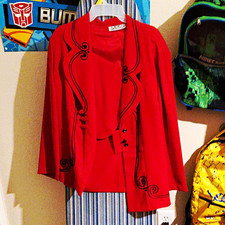 Nina Women's 2pc Skirt Suit Red/Black 12 Notch Lapel 3/4 Sleeve